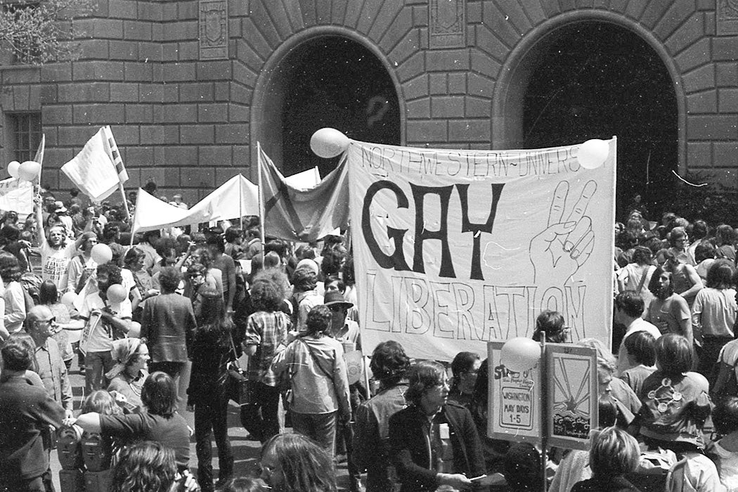 The Northwestern University Gay Liberation Group attending the anti-Vietnam War demonstration in Washington, D.C.