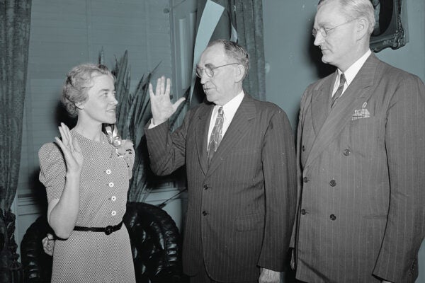 Margaret Chase Smith being sworn into the House of Representatives on June 10, 1940