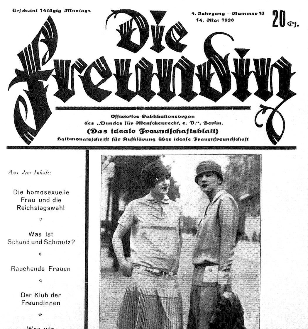 An issue of German lesbian periodical Die Freundin, May 1928.
