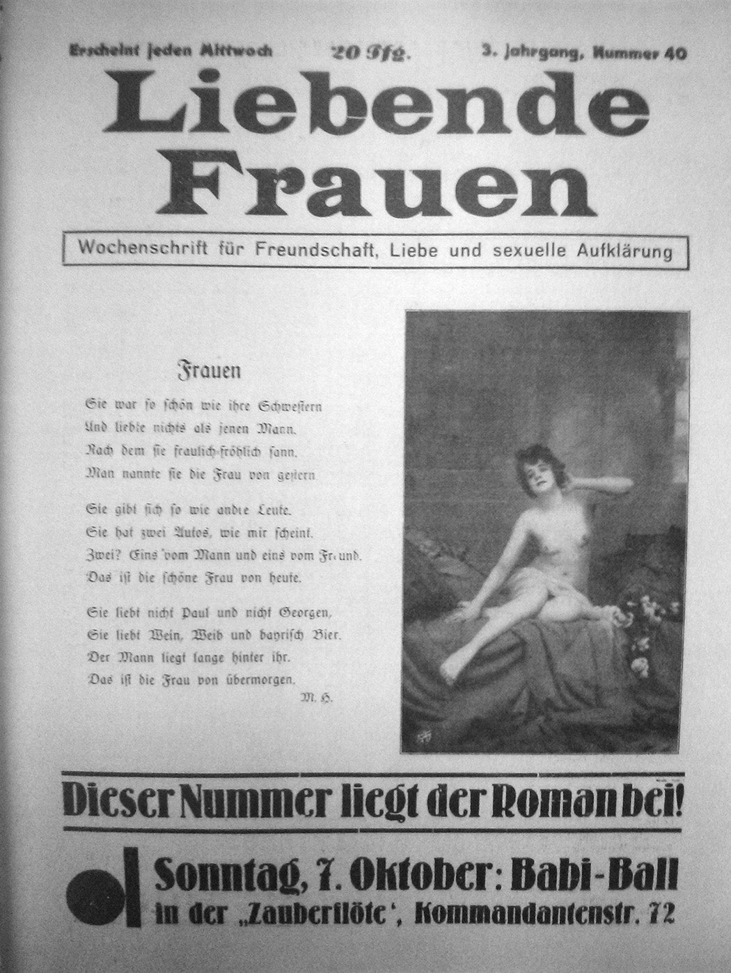From the lesbian magazine Liebende Frauen, Berlin, 1928