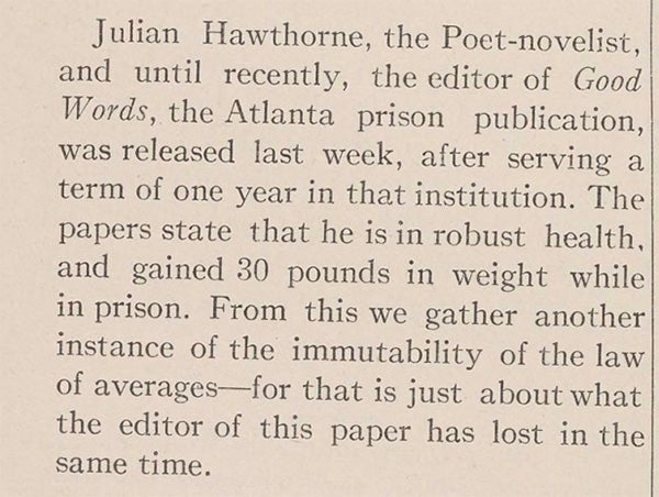 From an issue of The Umpire, published by Eastern State Penitentiary, October 22, 1913