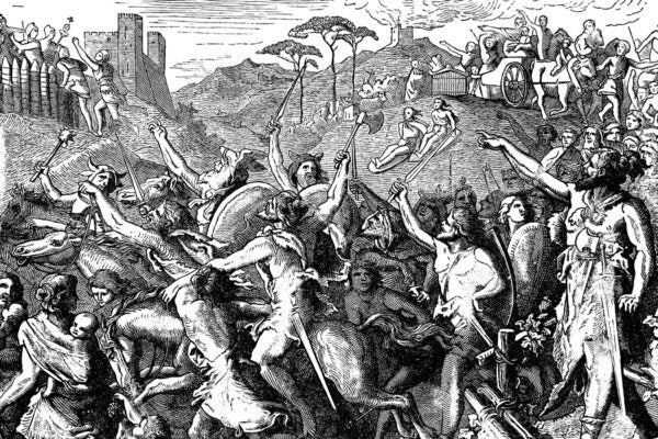 Illustration of The Vandals under leadership of Gaiseric (King of the Vandals) attacking Rome in 455 AD