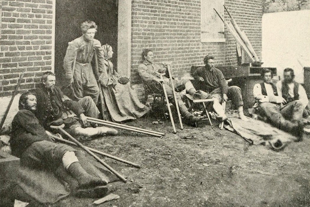 A sanitary-commission nurse and her patients at Fredericksburg, May 1864