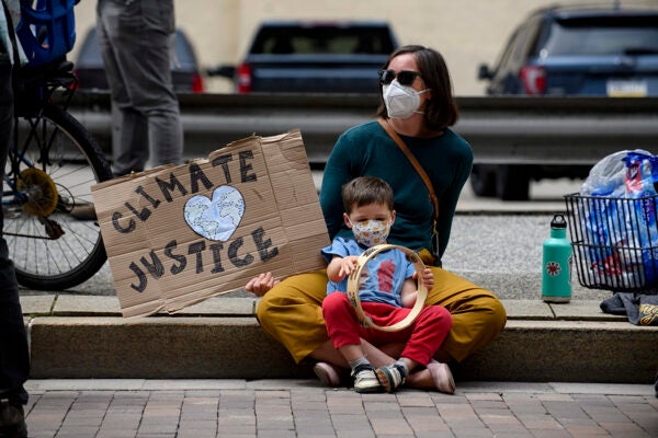 Demonstrators from from over 30 environmental organizations rally supporters for transit and environmental justice during the 2022 Earth Day Strike organized by the Sunrise Movement of Pittsburgh and Pittsburghers for Transit Justice at the City County Building on April 22, 2022 in Pittsburgh, Pennsylvania