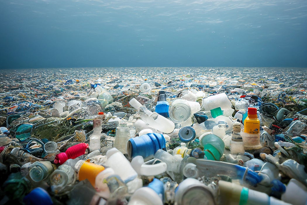 A devestating shot of plastic waste in the ocean. Water Pollution.