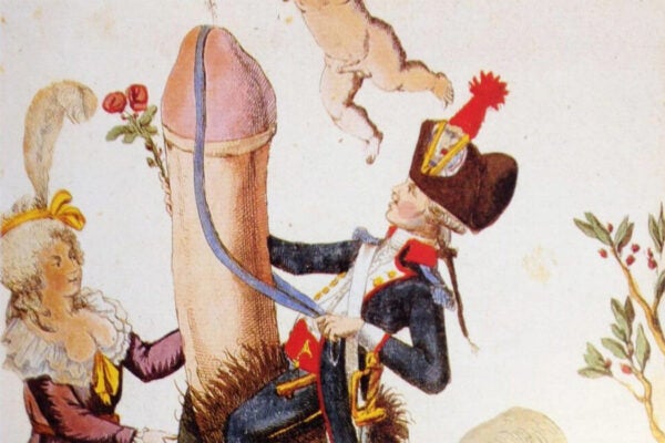 An 18th Century pornographic cartoon featuring Marie Antoinette and the great French General and politician Lafayette, c. 1790