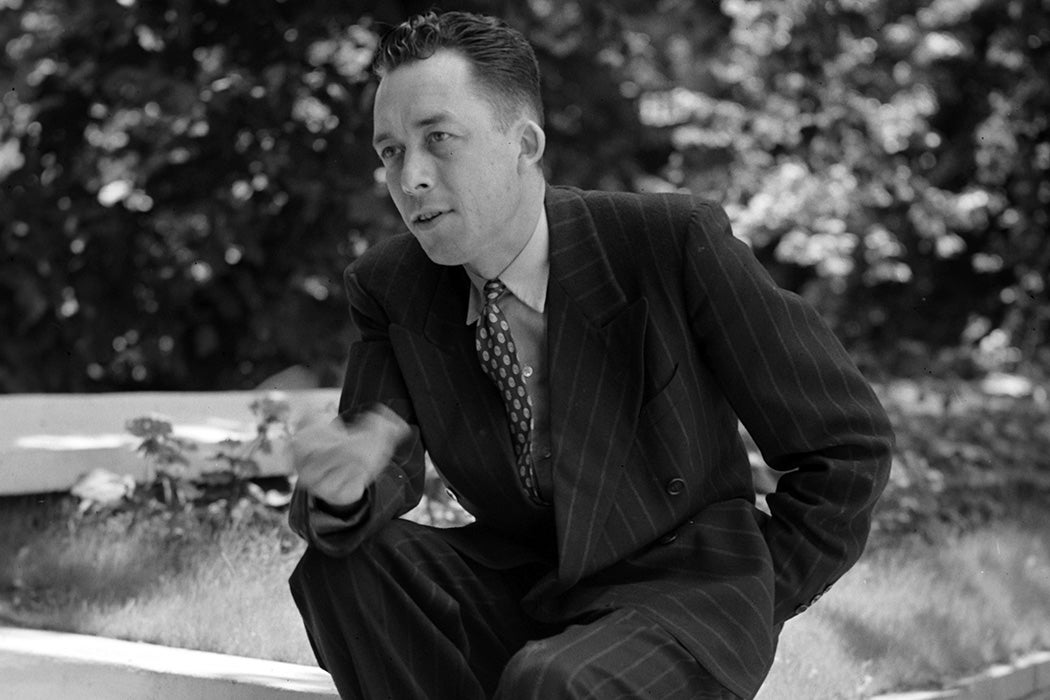 Albert Camus in the garden of his Paris studio, 1952.
