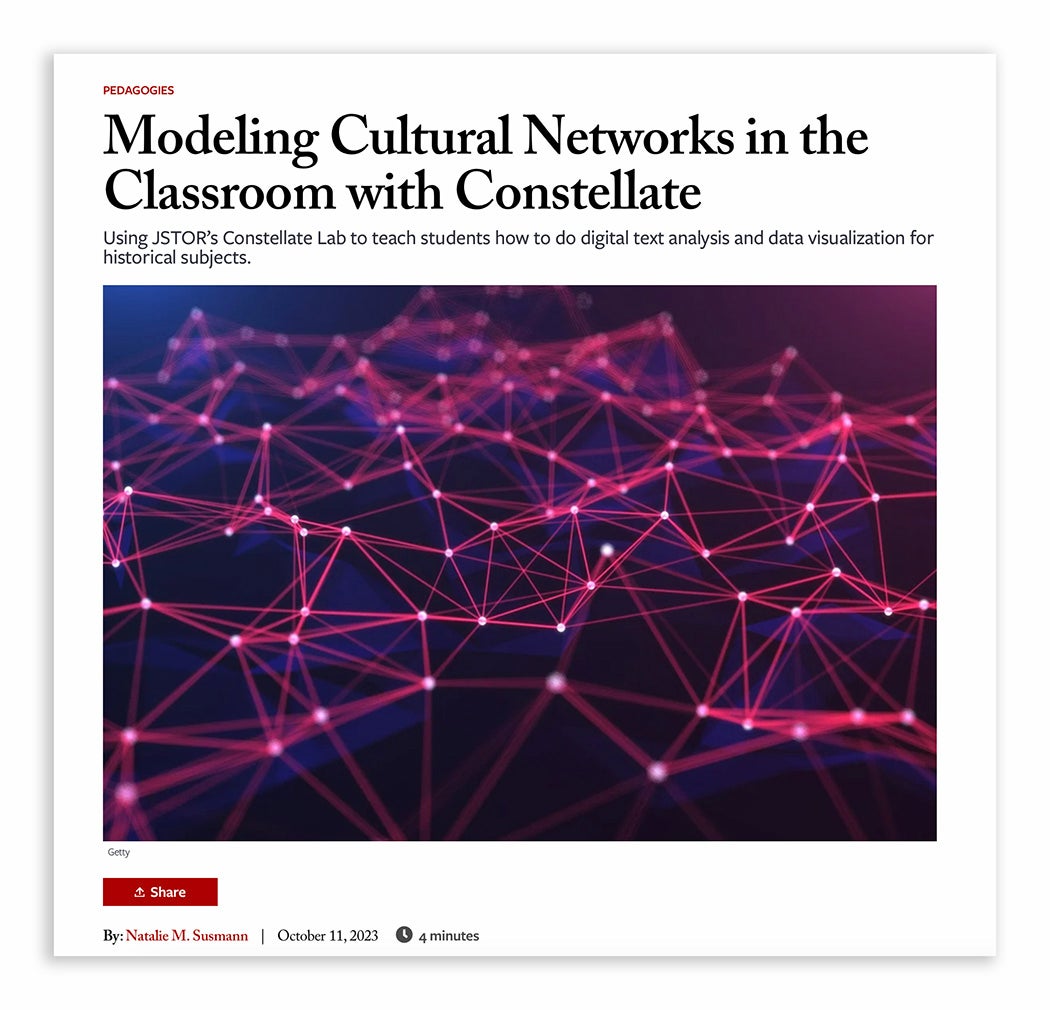 JSTOR's Constellate Lab enables you to easily and confidently incorporate text analysis into your curriculum. Learn more.