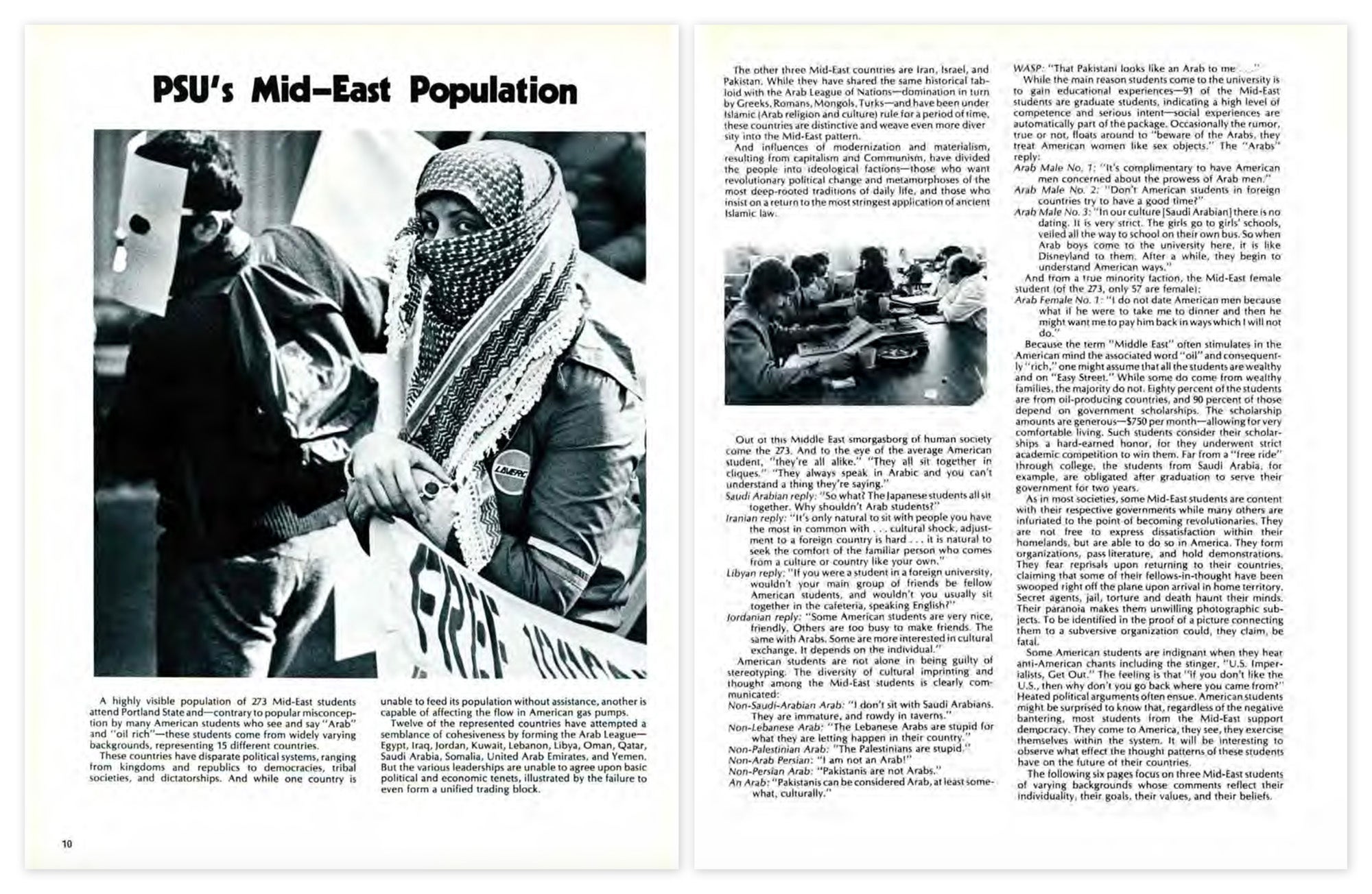 An article in a yearbook titled "PSU's Mid-East Population"
