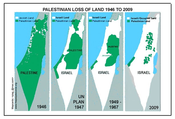 Palestinian loss of land 1946-2009, Courtesy of the Palestine-Israel Action group