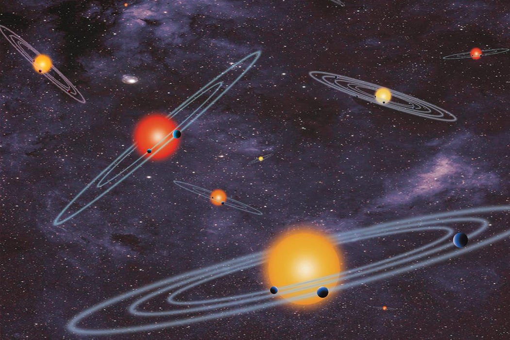 This artist concept depicts "multiple-transiting planet systems," which are stars with more than one planet.