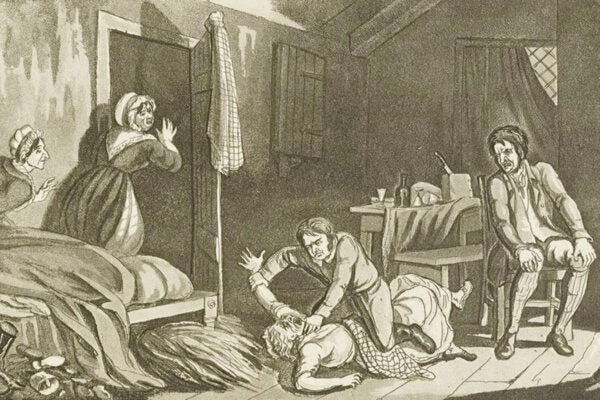 An illustration of William Burke murdering Margery Campbell