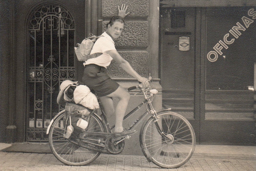 Cyclist and writer Dervla Murphy in Barcelona in 1956