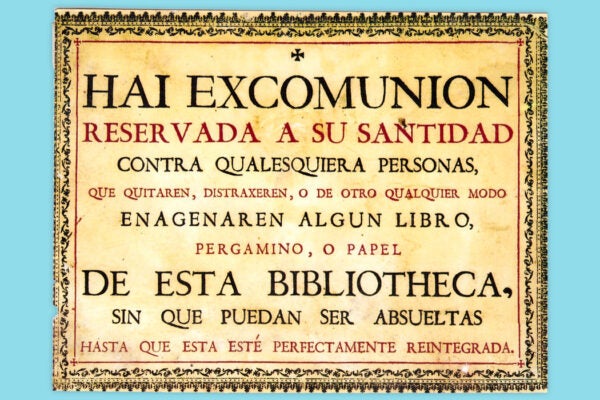 Threat of excommunication to thieves of books in the library of the University of Salamanca