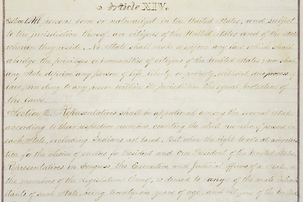 The first page of the 14th Amendment of the United States Constitution