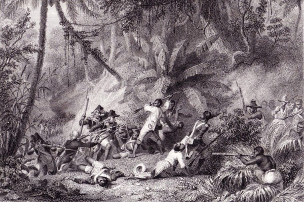 Depiction of the Battle of Ravine-à-Couleuvres, during the Haitian Revolution, February 1802
