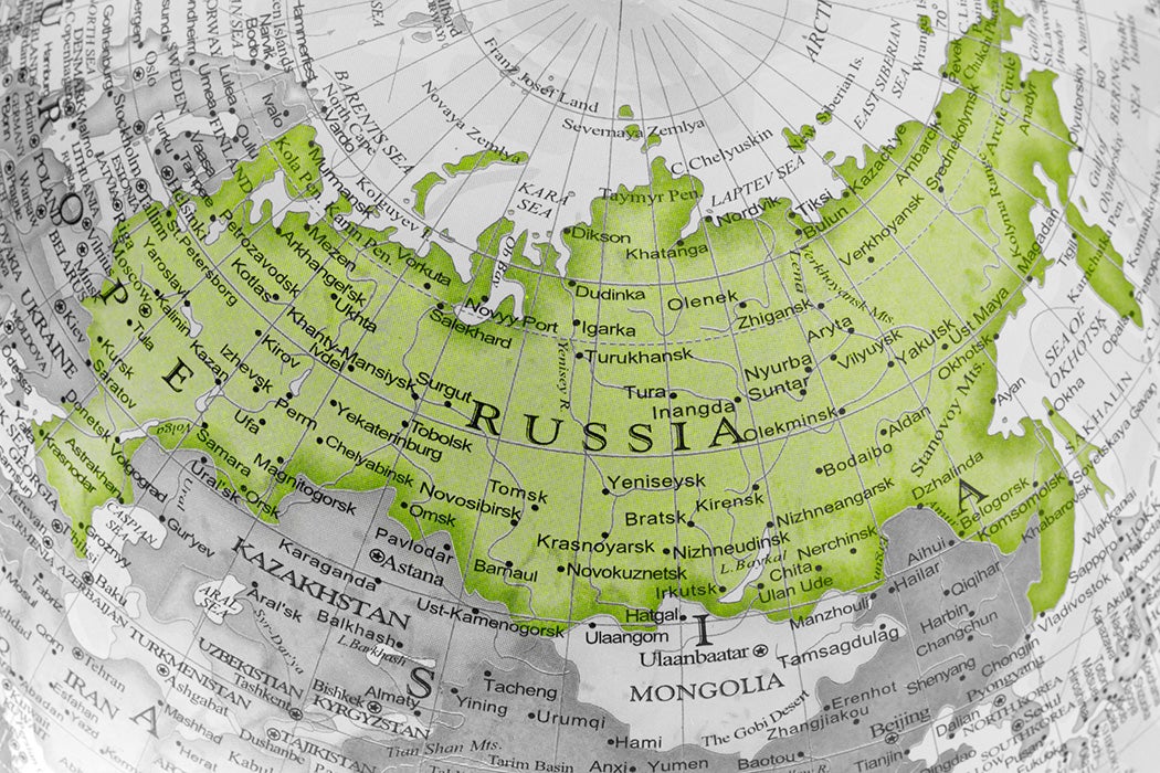 Russia on a globe