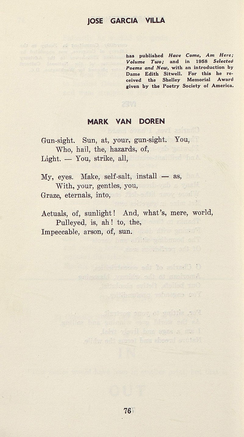 A poem by José García Villa published in Chelsea, May 1960