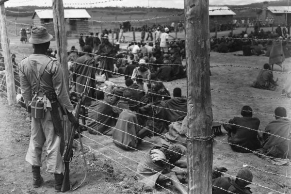 Members of the Kikuyu tribe held in a prison camp in Kenya