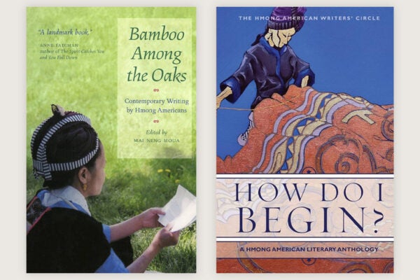The covers of Bamboo Among the Oaks: Contemporary Writing by Hmong Americans and How do I Begin?: A Hmong American Literary Anthology