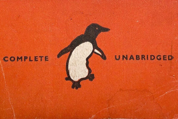 The Penguin logo on the cover of a paperback in 1944