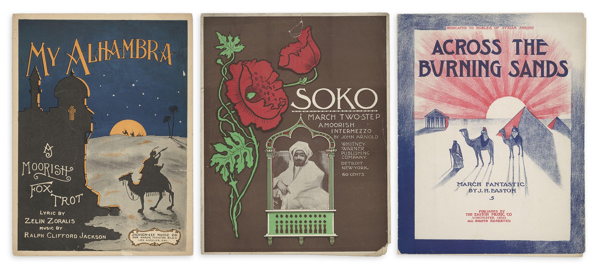 A collage of cover images from Johns Hopkins’ Collection of Middle East-inspired Sheet Music