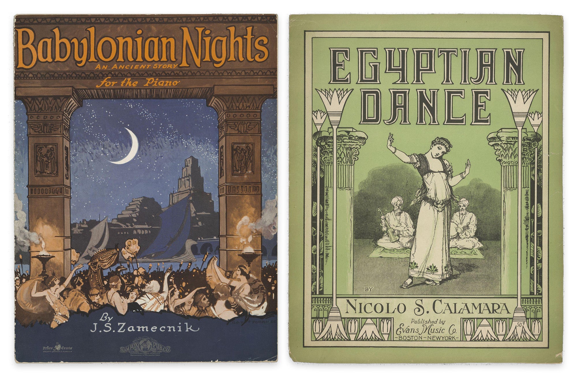 A collage of cover images from Johns Hopkins’ Collection of Middle East-inspired Sheet Music