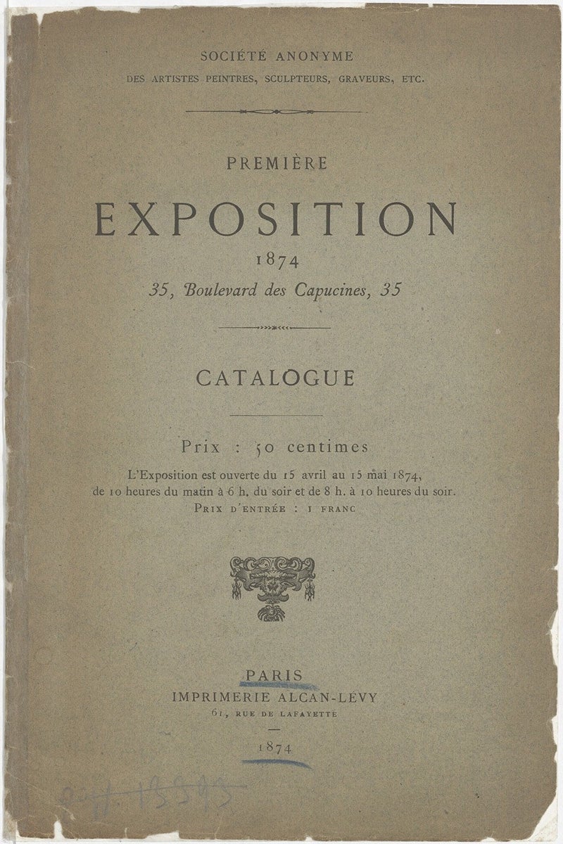 The cover of the catalog of the First Impressionist Exhibition in 1874.