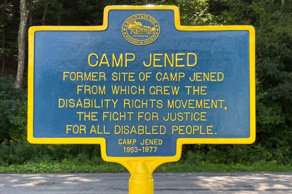 Historical Marker sign for Camp Jened in Hunter, NY