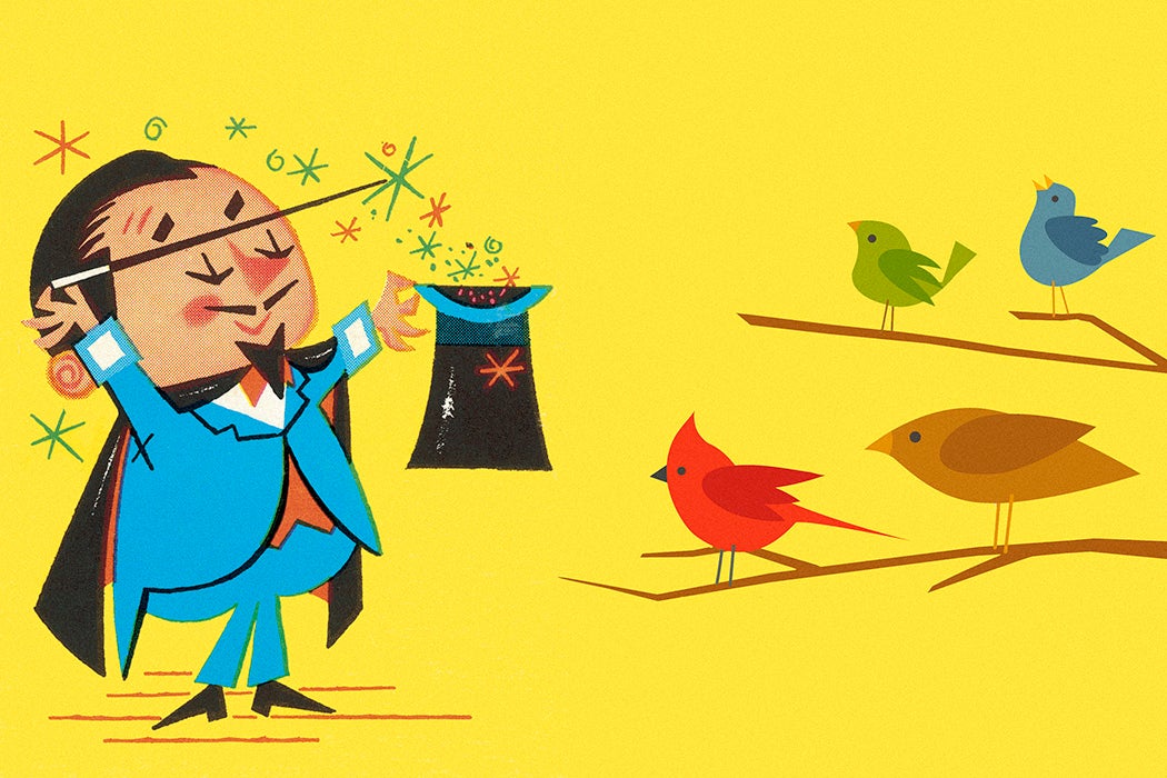 A magician doing a trick for birds
