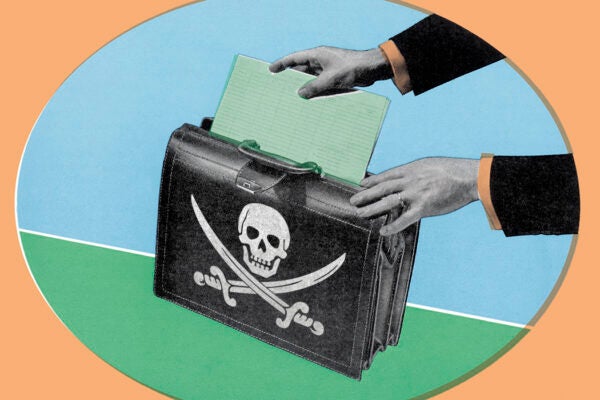 A briefcase with a pirate flag symbol