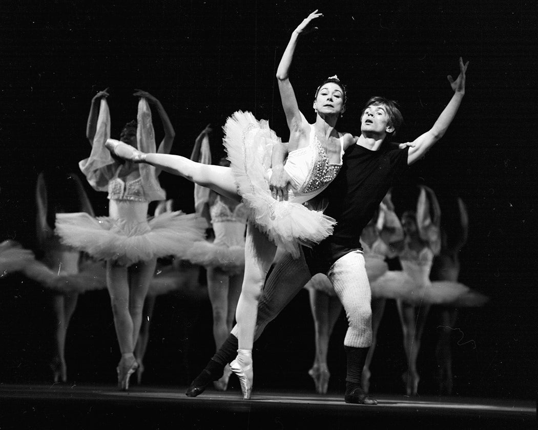 Ballet dancers Margot Fonteyn and Rudolf Nureyev rehearsing 'La Bayadere' on stage, November 24th 1963