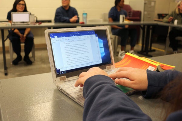 An incarcerated student attending an Indigenous Studies course at Coffee Creek Correctional Facility, where they also have JSTOR access.