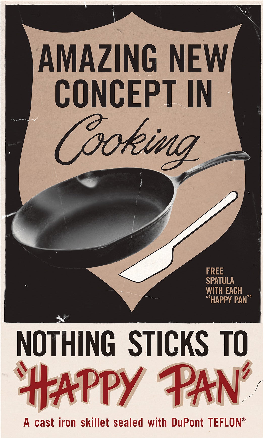 A poster displaying the first sold Teflon coated frying pan