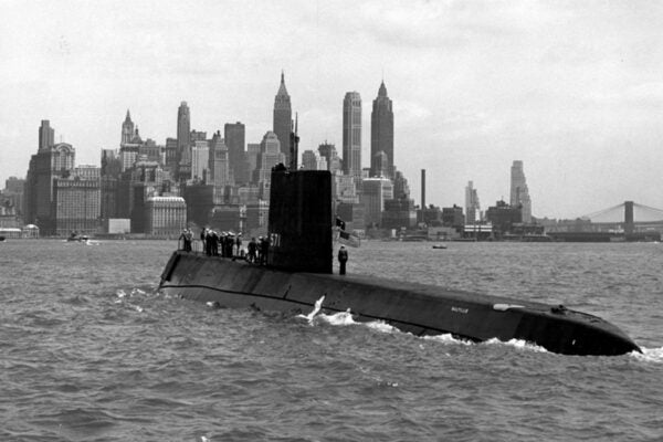 USS Nautilus arriving at New York City in 1958