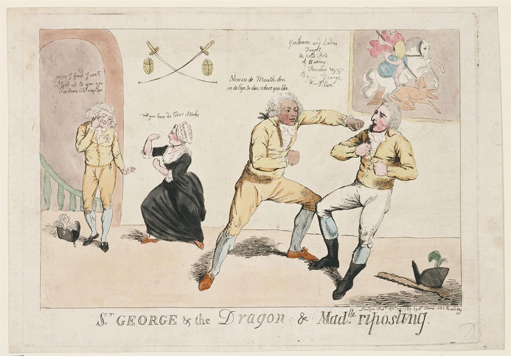 "A boxing scene (two couples): the Prince of Wales and Hanger are worsted by d'Eon and St. George.