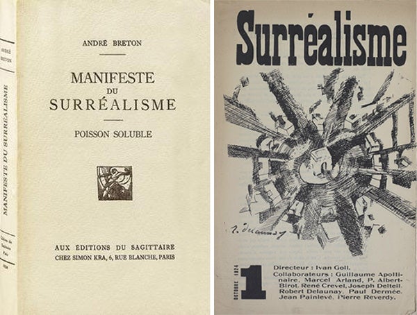 The covers of Surrealist Manifestos by Yvan Goll and André Breton