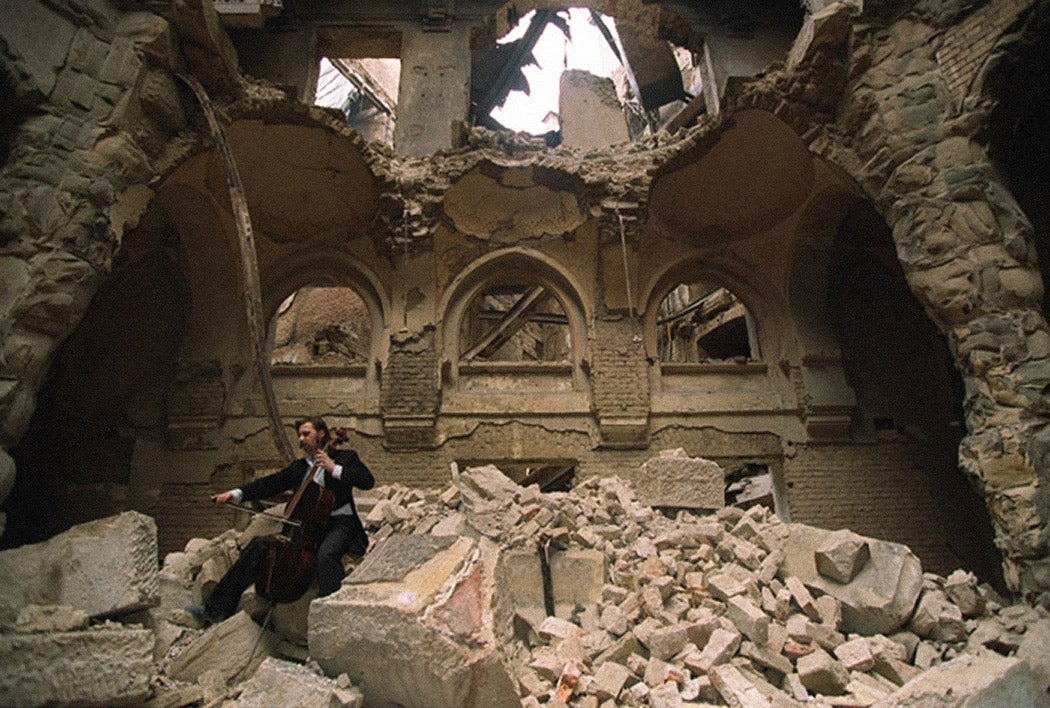 The partially destroyed National and University Library of Bosnia, 1992