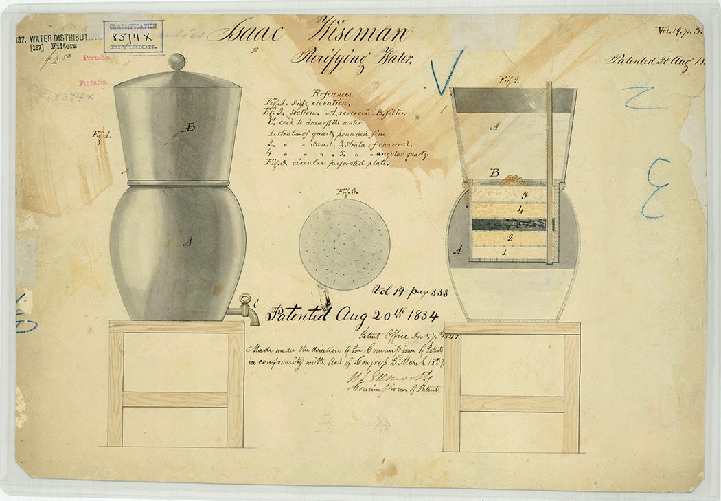 Isaac Wiseman's Patent Drawing for a Method of Purifying Water, 1834