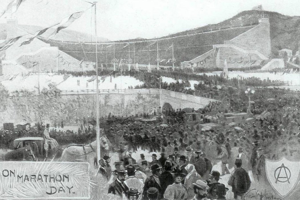 Crowd entering the stadium at the 1896 Olympic marathon