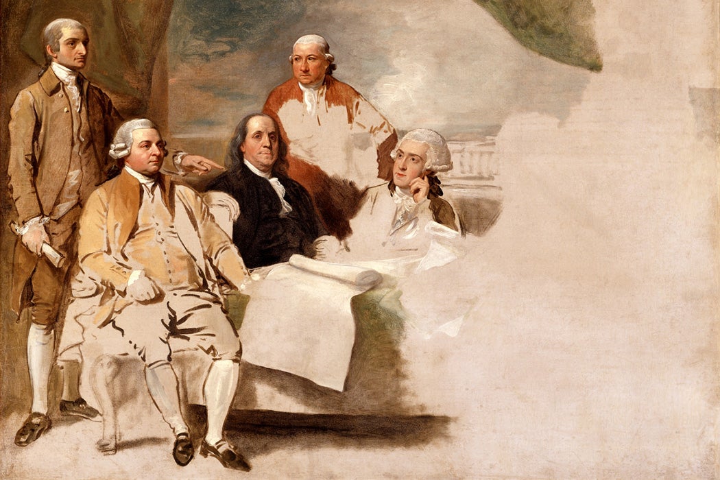 American Commissioners of the Preliminary Peace Agreement with Great Britain (unfinished oil sketch) by Benjamin West, between 1783 and 1784