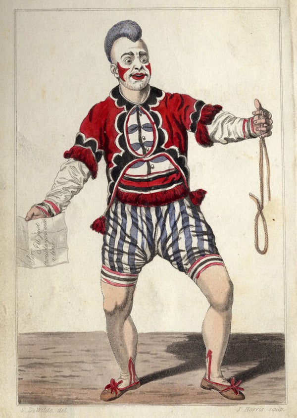 Joseph Grimaldi as the Clown in the pantomime of "Mother Goose," 1846