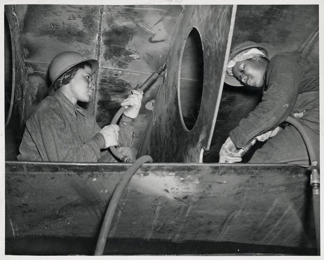 Skilled women workers helped build SS George Washington Carver, Kaiser Shipyards, Richmond, California, 1943