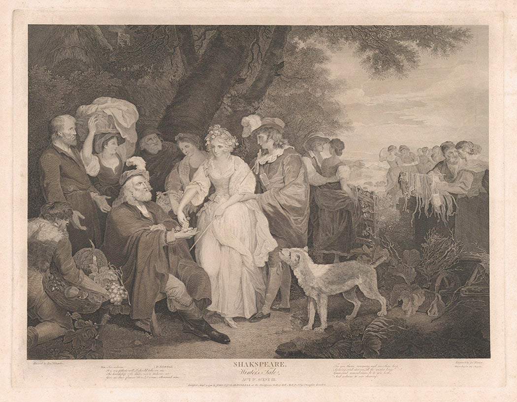 Perdita distributes rosemary and rue in The Winter’s Tale. Engraving by James Fittler, 1792, after Francis Wheatley.