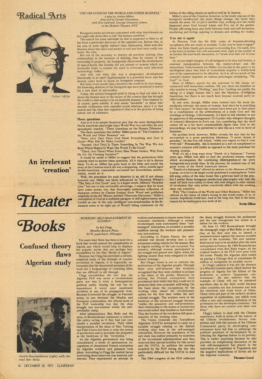 A review of Arthur Miller's The Creation of the World and Other Business in The Guardian, 1972.