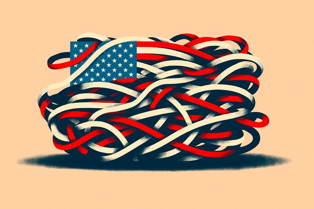 An intricate tangle of the American flag.