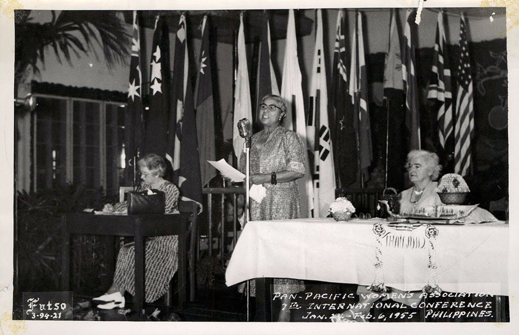 Ella P. Stewart speaking at the The Pan Pacific and South East Asia Women's Association 7th International Conference,