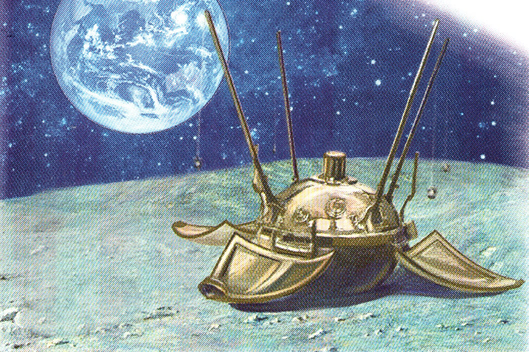 Illustration from a Russian postal card of Luna 9