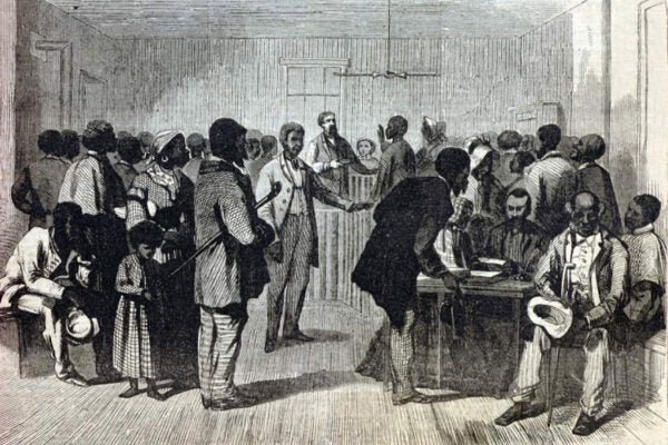 Court in session, Freedmen's Bureau offices, Richmond, Virginia, summer 1866