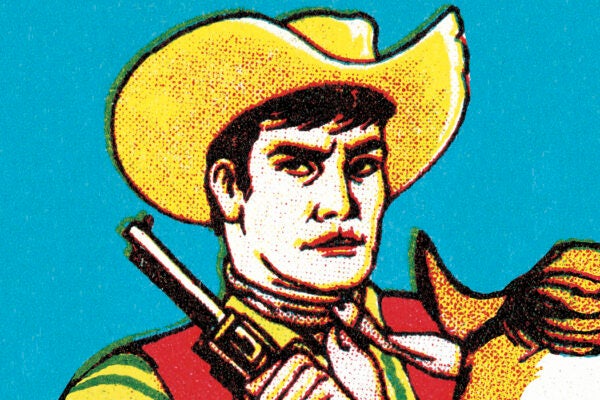 An illustration of a cowboy with a serious expression
